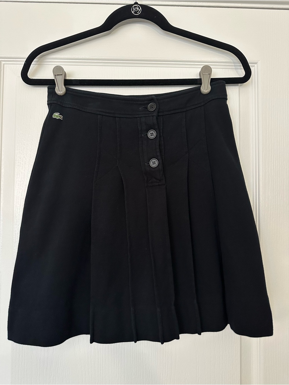 Lacoste Black Button-Front Pleated Athleisure Pickleball Tennis Skirt Small